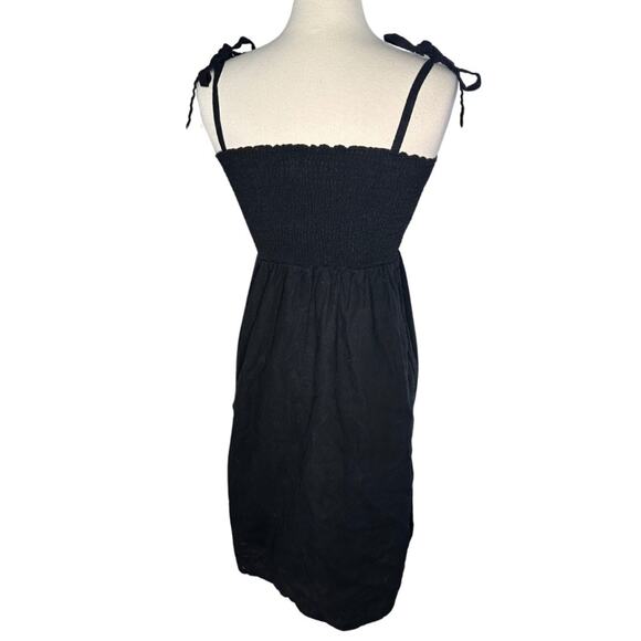 Gap Black Linen Blend Smocked Top Tie Up Bow Straps Summer Dress Short Casual - Picture 2 of 9